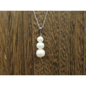 18 Inch Sterling Silver Stacked Triple Real White Pearl Necklace